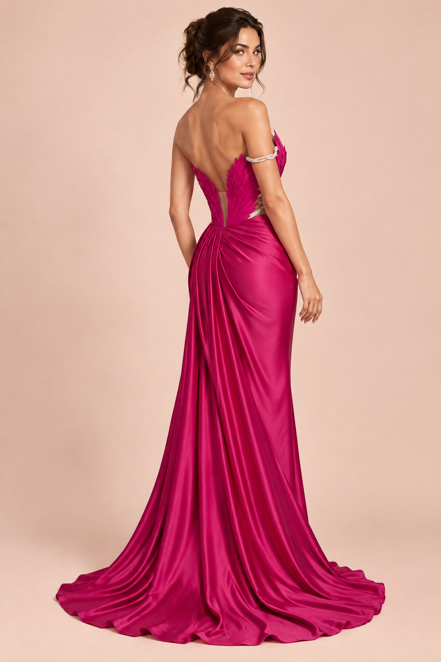 Robe longue bustier froncée rose | Vue de dos | Lounelle Paris