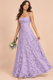 Robe longue fleurie lavande à col bénitier | Vue de face | Lounelle Paris