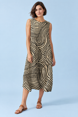 Ärmelloses gestreiftes Midikleid in Offwhite