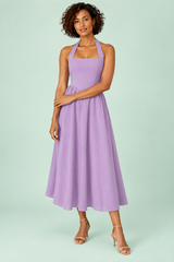 Helllila Neckholder-Midikleid in A-Linie