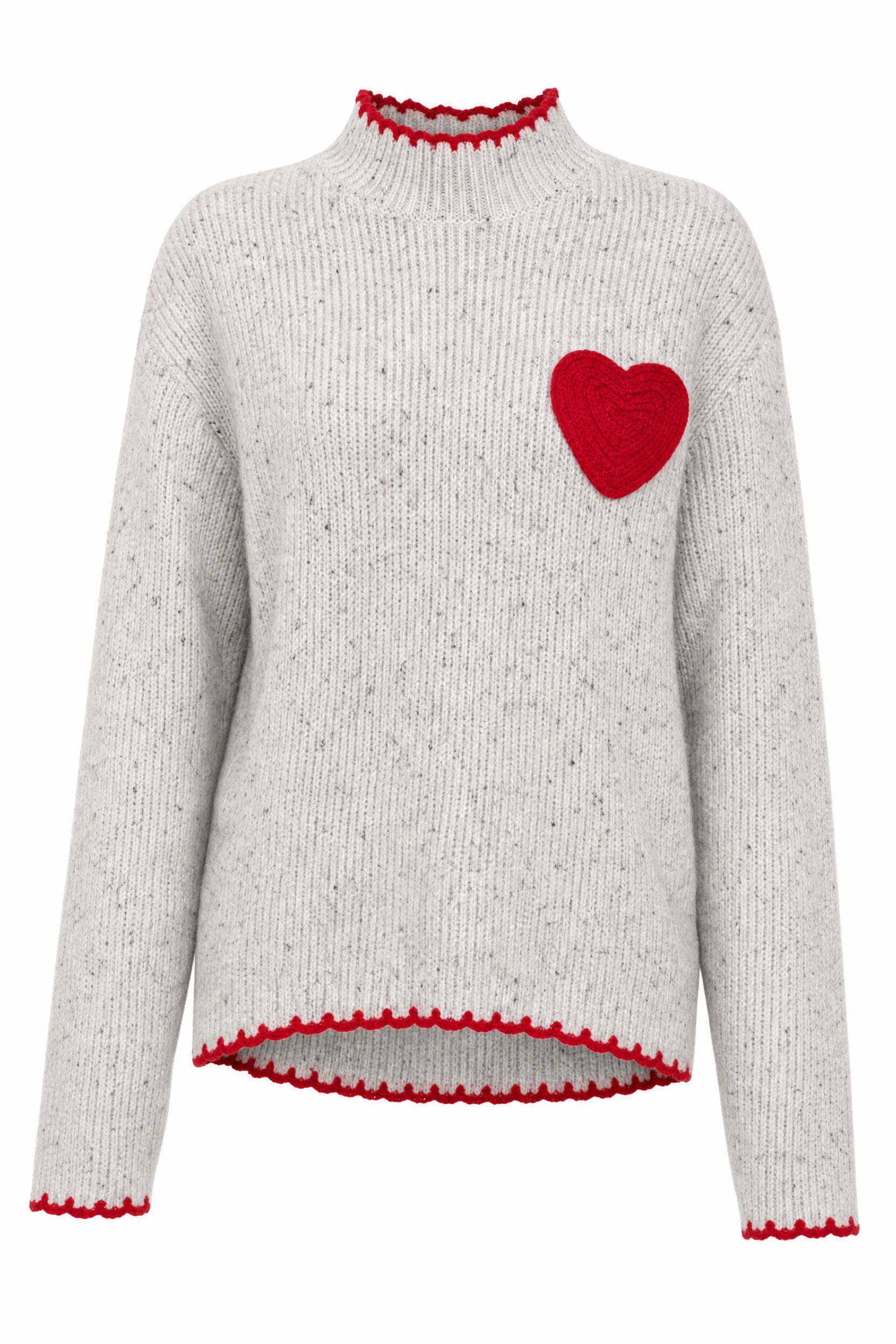 Pull gris col montant motif cœur | Lounelle Paris