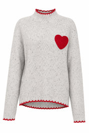 Pull gris col montant motif cœur | Lounelle Paris