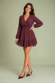 Robe à pois col V | Vue de face | Lounelle Paris