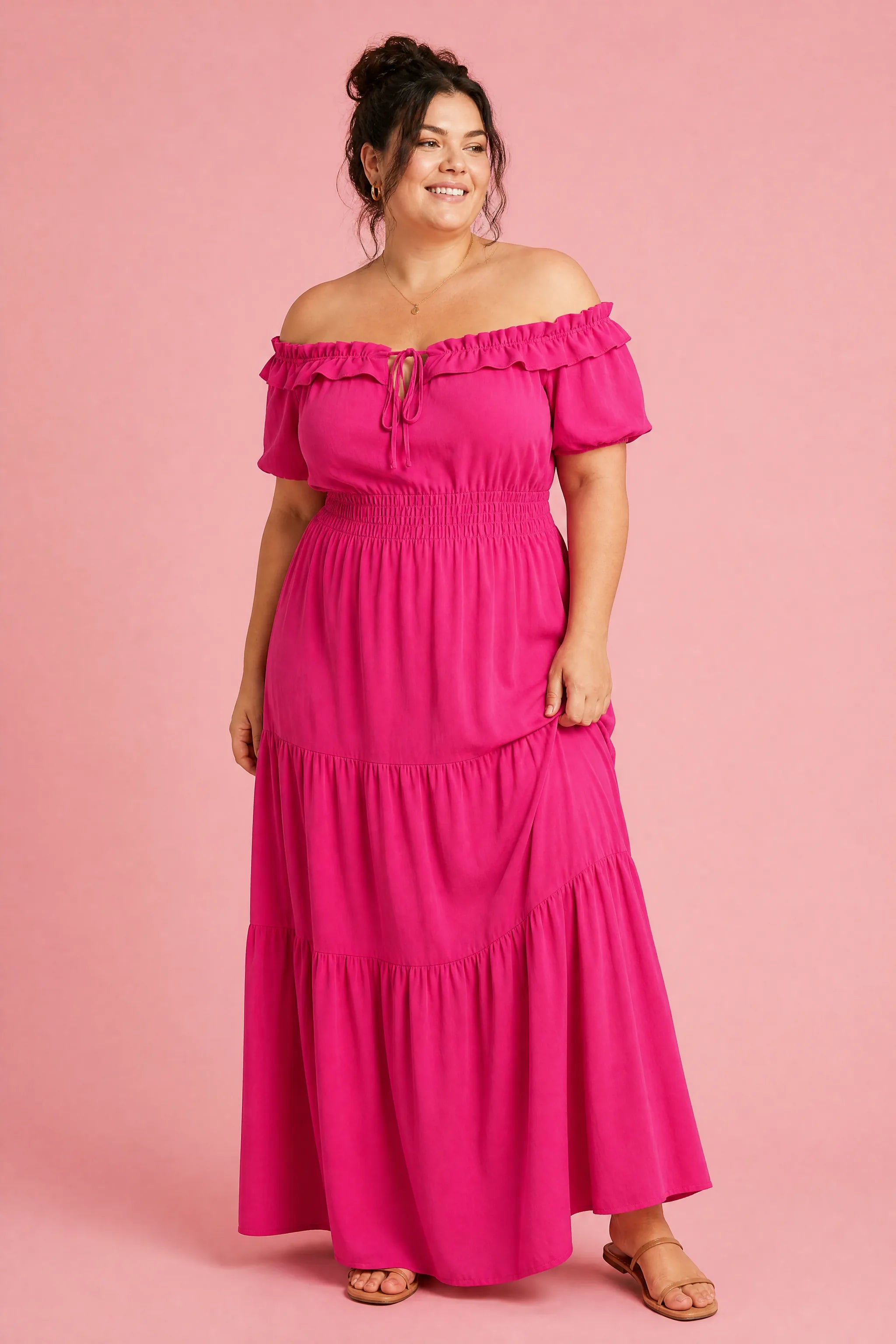 Robe à volants épaules dénudées | Porté sur une silhouette plus ronde | Lounelle Paris