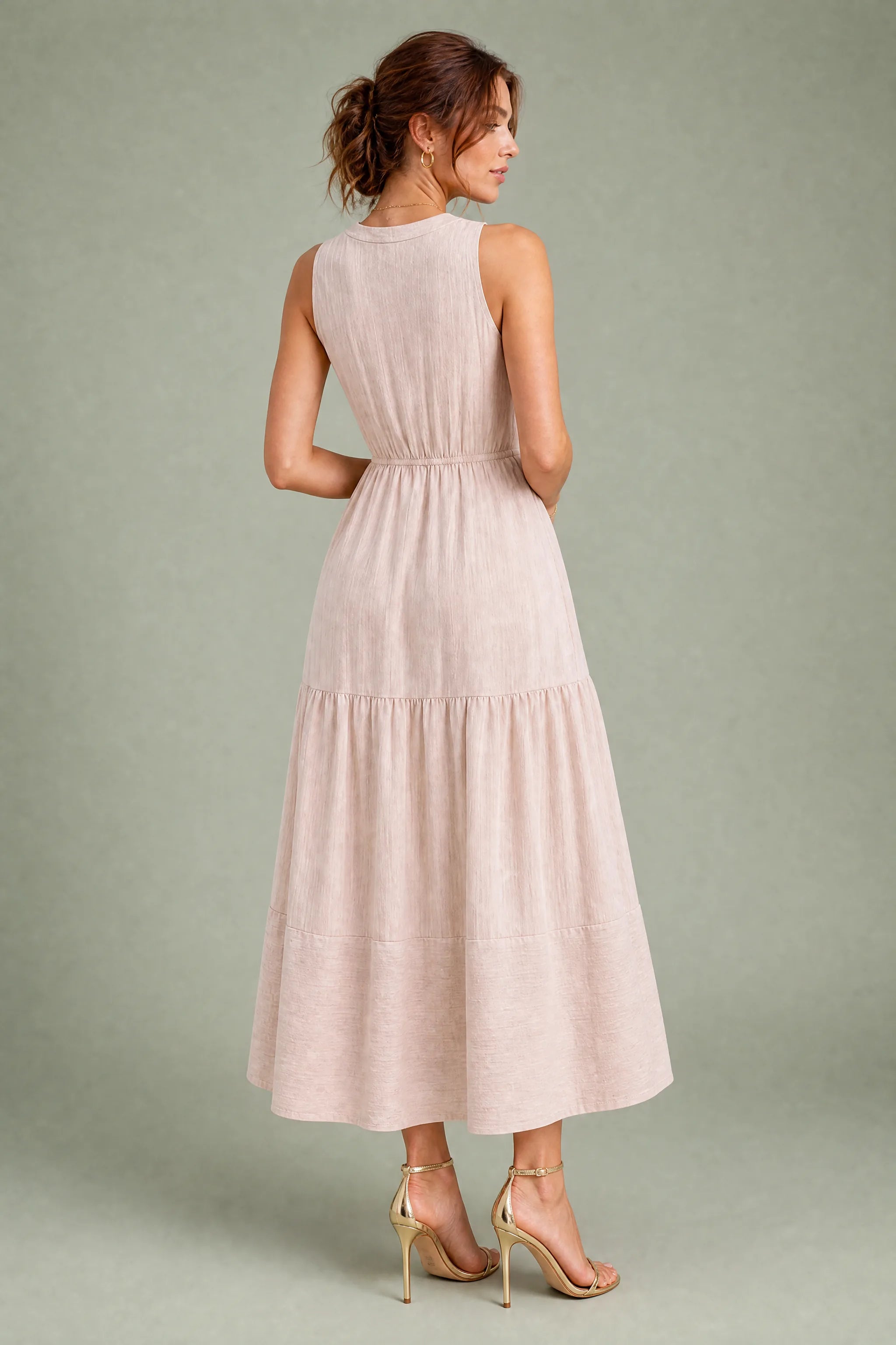 Robe abricot col V à volants | Vue de dos | Lounelle Paris