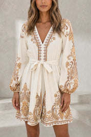 Robe abricot col V manches bouffantes | Lounelle Paris