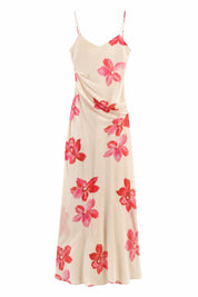 Robe beige bretelles fleurie | Lounelle Paris