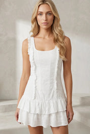 Robe blanche brodée à volants | Lounelle Paris