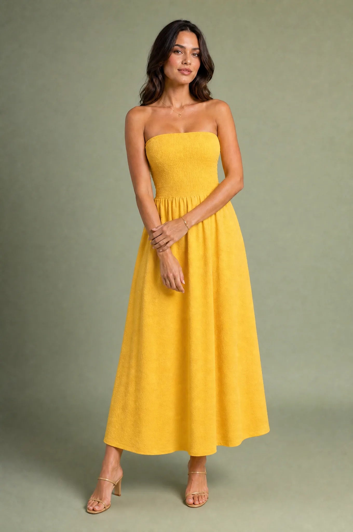 Robe bustier épaules dénudées | Variante Jaune | Lounelle Paris