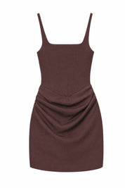 Robe café encolure carrée laçage dos | Lounelle Paris