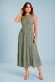 Robe col V à volants | Variante Vert | Lounelle Paris