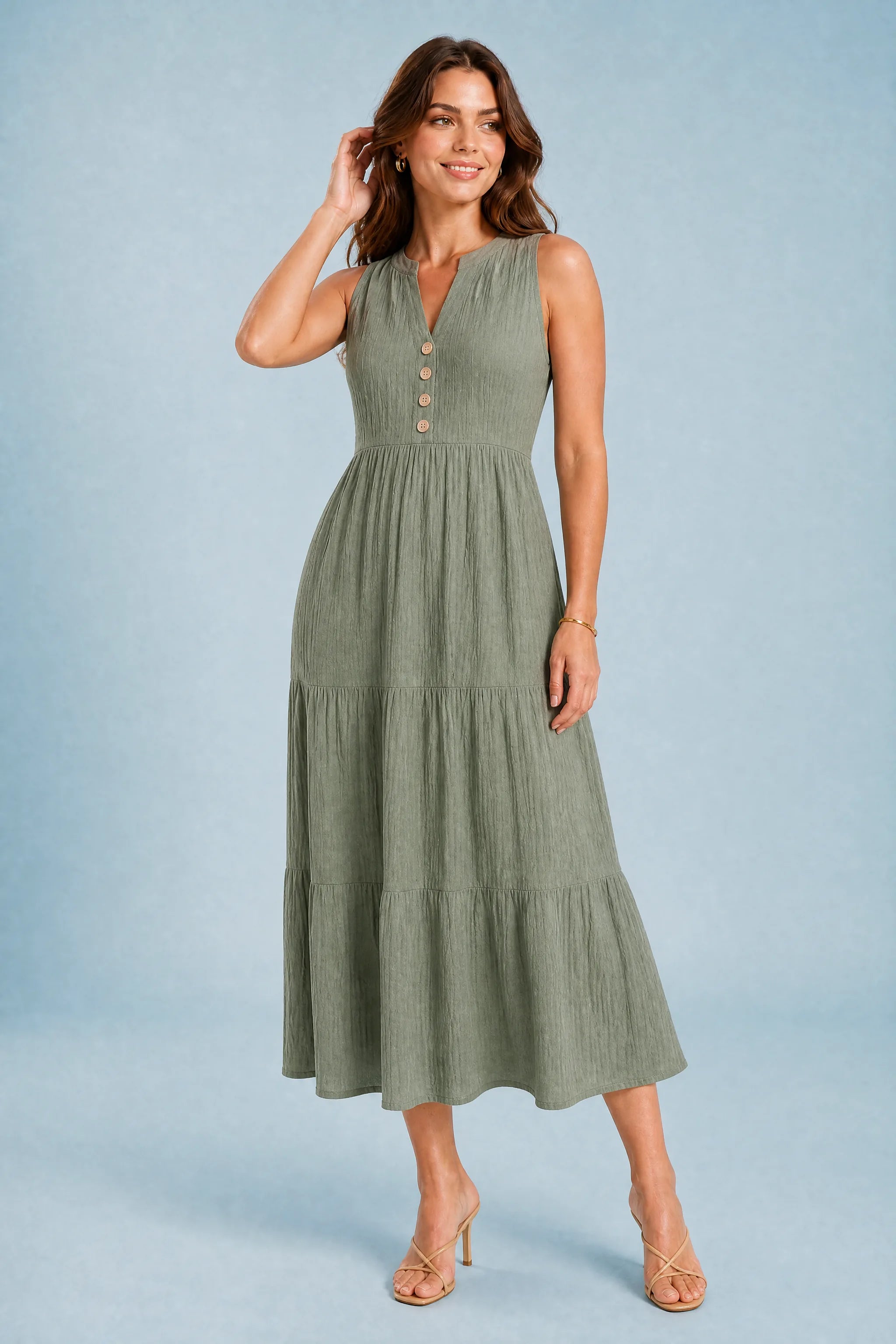 Robe col V à volants | Variante Vert | Lounelle Paris