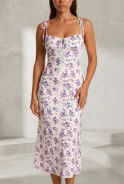 Robe fleurie ajustée dos ouvert | Lounelle Paris