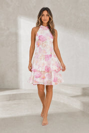 Robe fleurie col halter dos nu | Lounelle Paris
