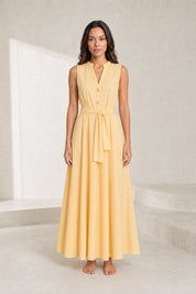 Robe jaune clair sans manches ceinturée | Lounelle Paris
