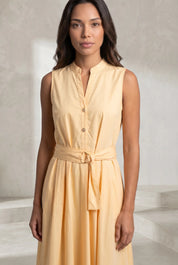 Robe jaune clair sans manches ceinturée | Lounelle Paris