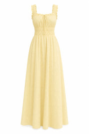 Robe jaune encolure carrée bretelles volantées | Lounelle Paris