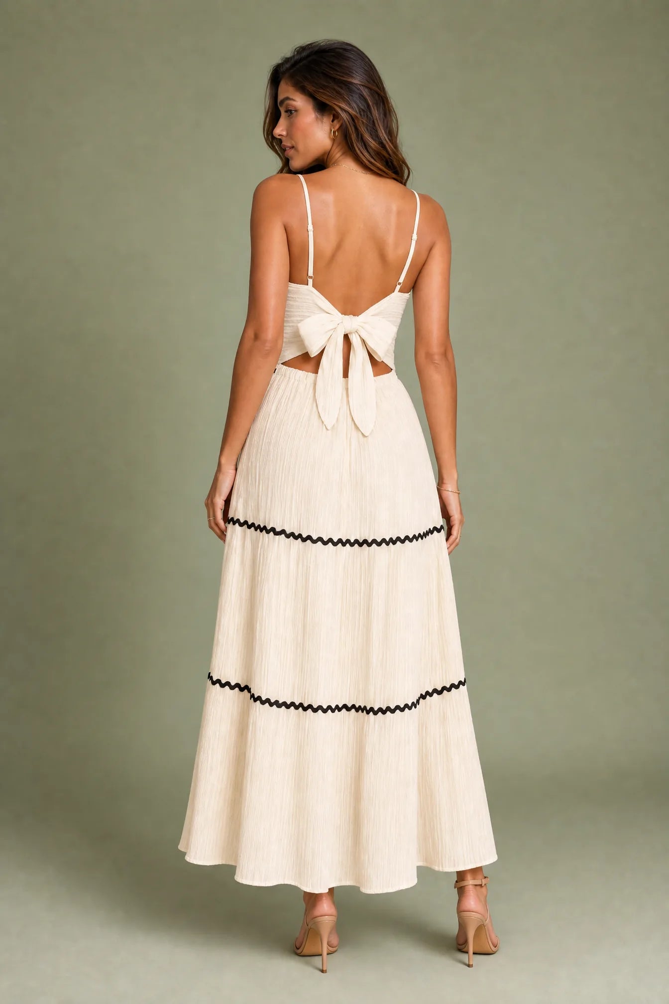 Robe longue abricot bretelles dos noué | Vue de dos | Lounelle Paris