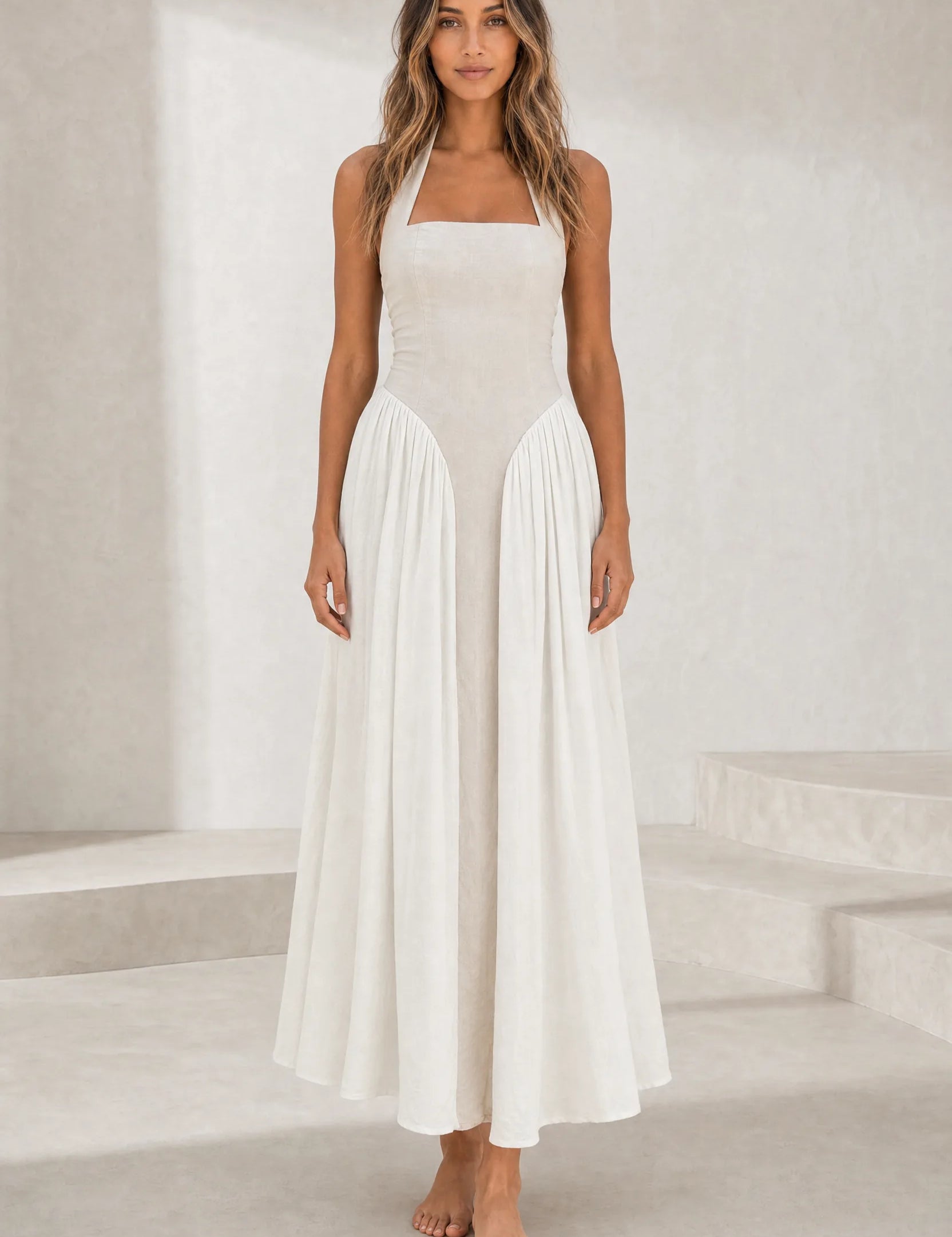 Robe longue abricot col licou dos nu | Lounelle Paris
