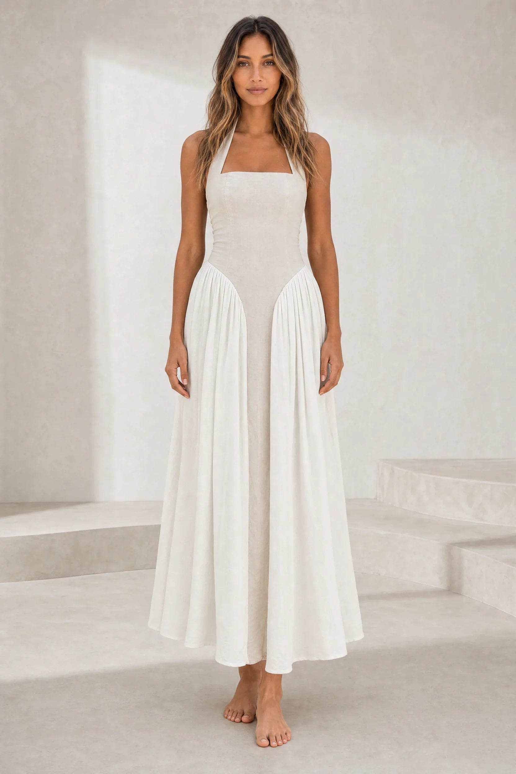 Robe longue abricot col licou dos nu | Lounelle Paris