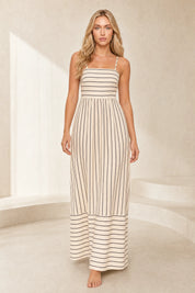 Robe longue beige rayée dos nu | Lounelle Paris