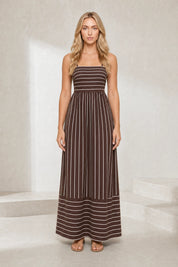 Robe longue beige rayée dos nu | Lounelle Paris