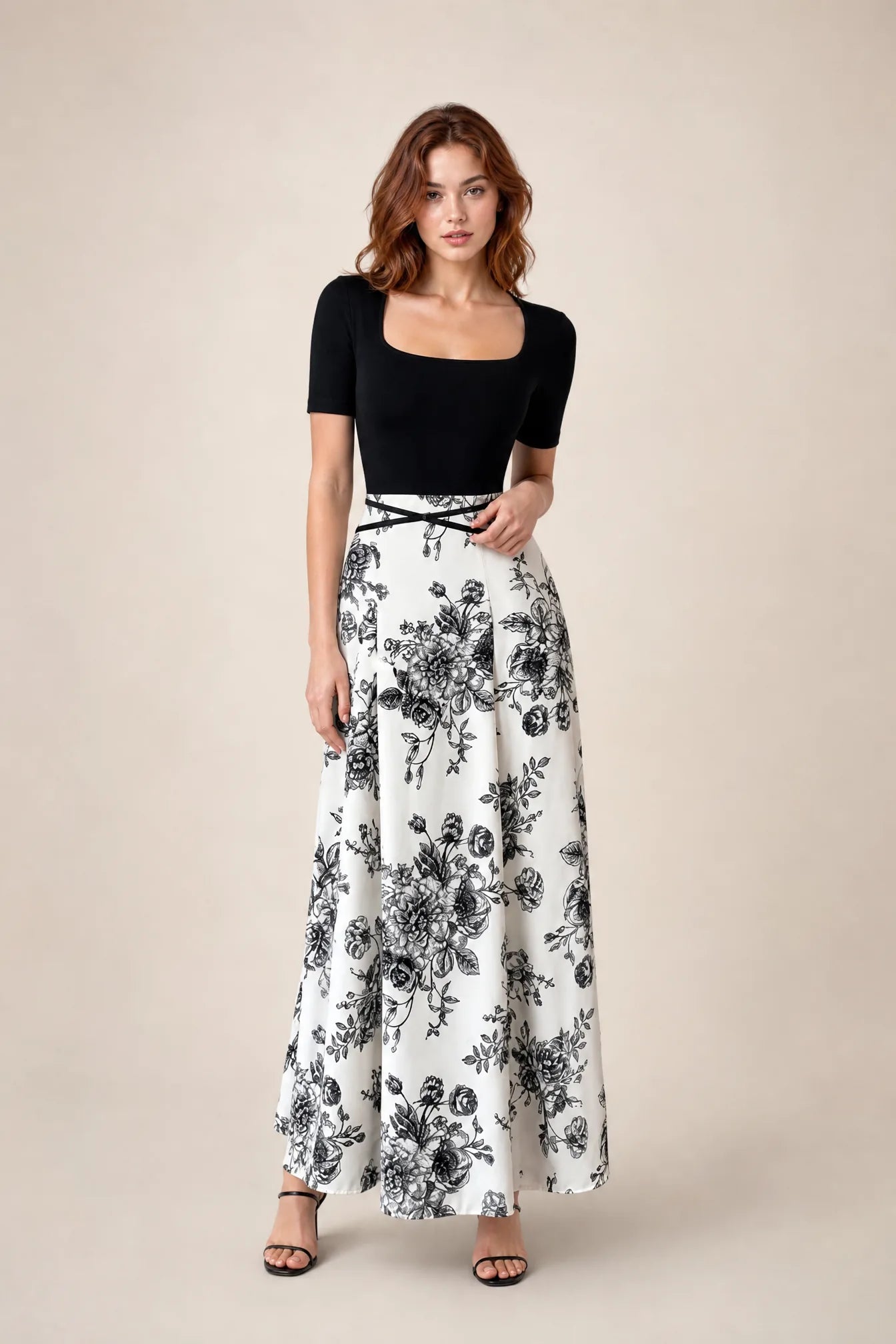 Robe longue bicolore col carré | Vue de face | Lounelle Paris