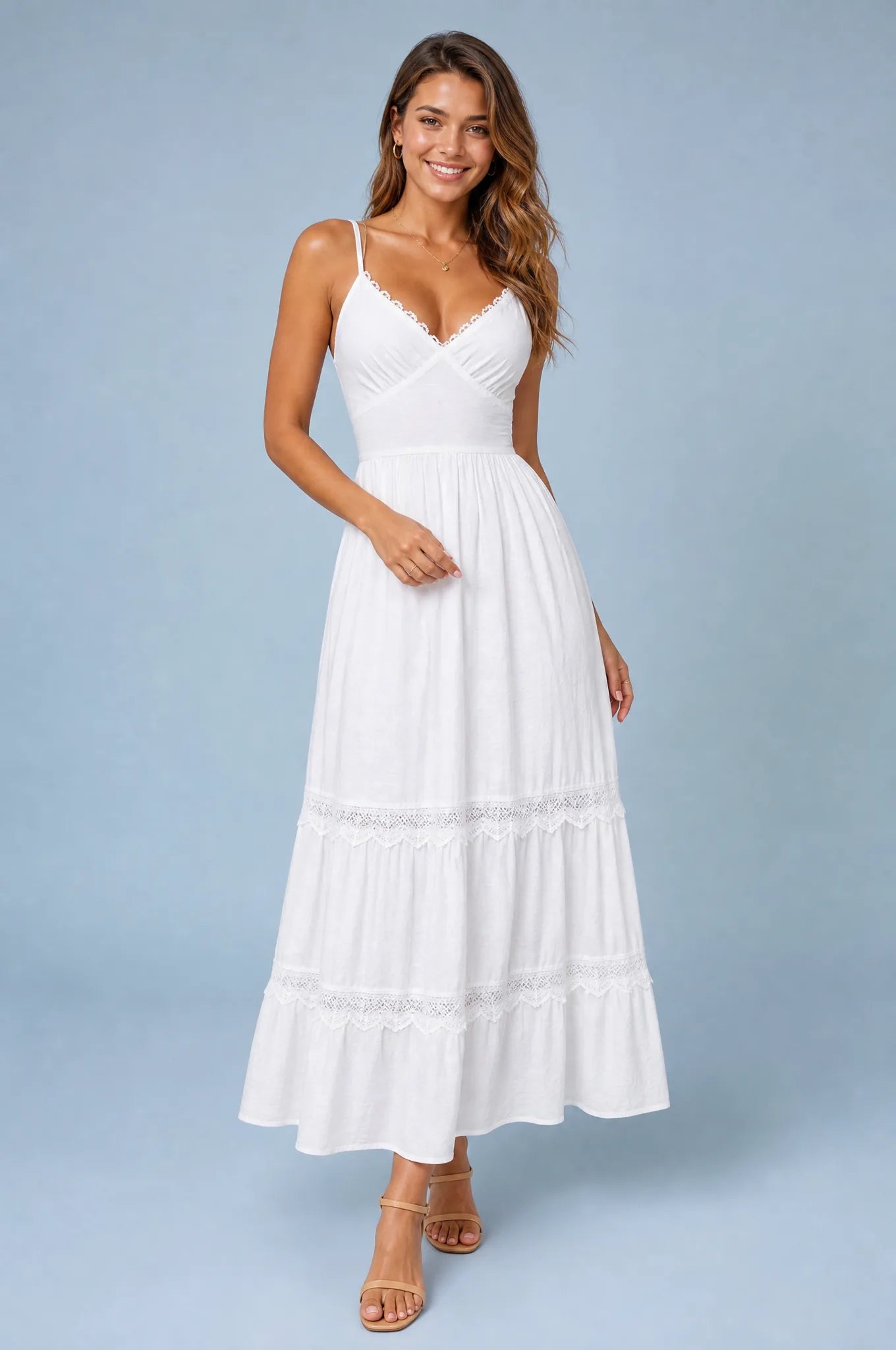 Robe longue blanche dos nu | Vue de face | Lounelle Paris