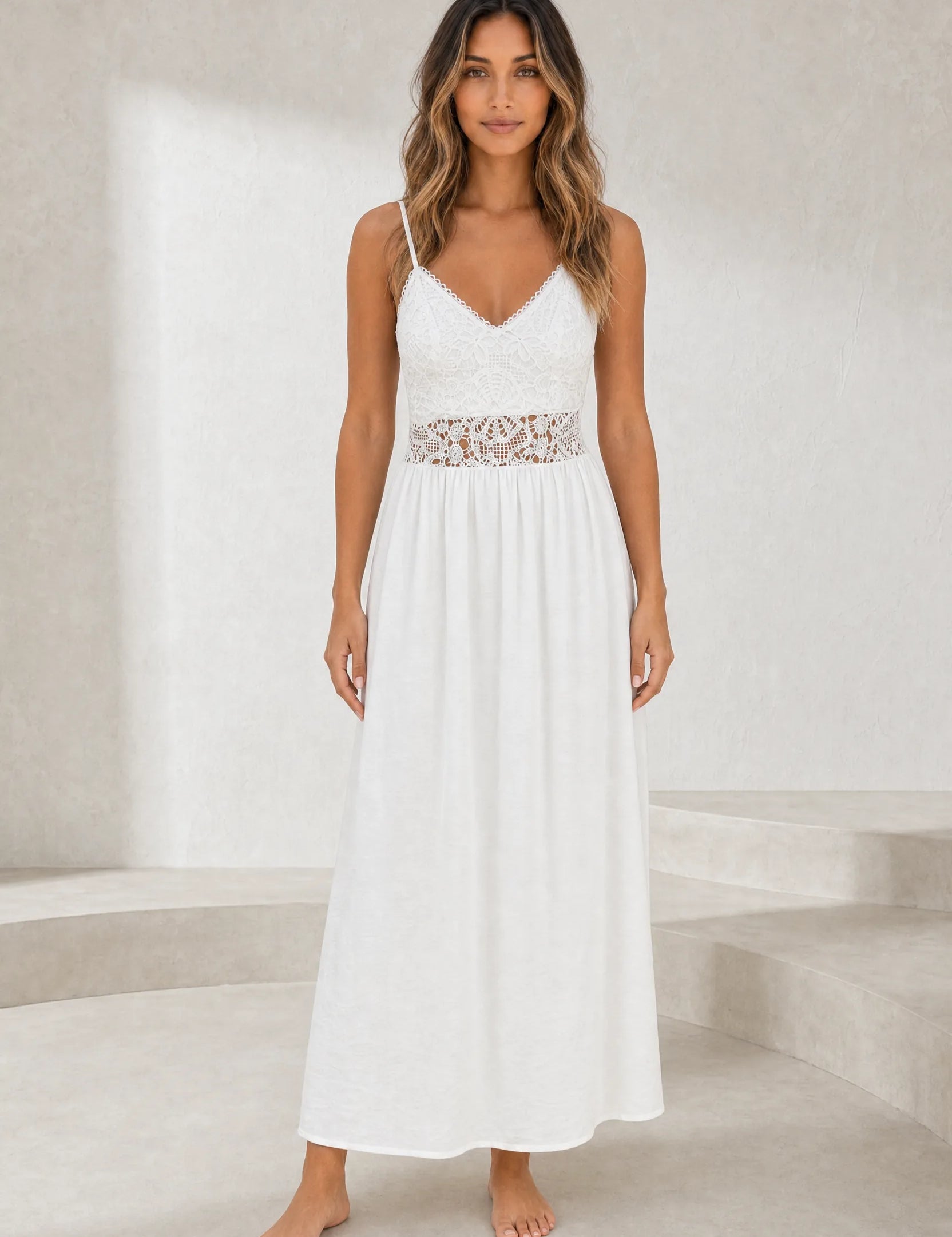 Robe longue blanche en dentelle | Lounelle Paris