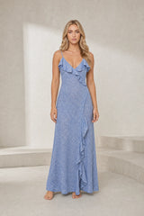 Robe longue bleu clair dos ouvert