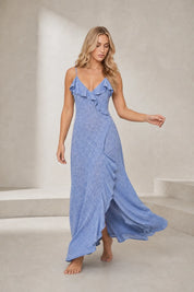 Robe longue bleu clair dos ouvert | Lounelle Paris