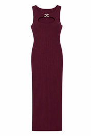 Robe longue bordeaux en maille côtelée | Lounelle Paris