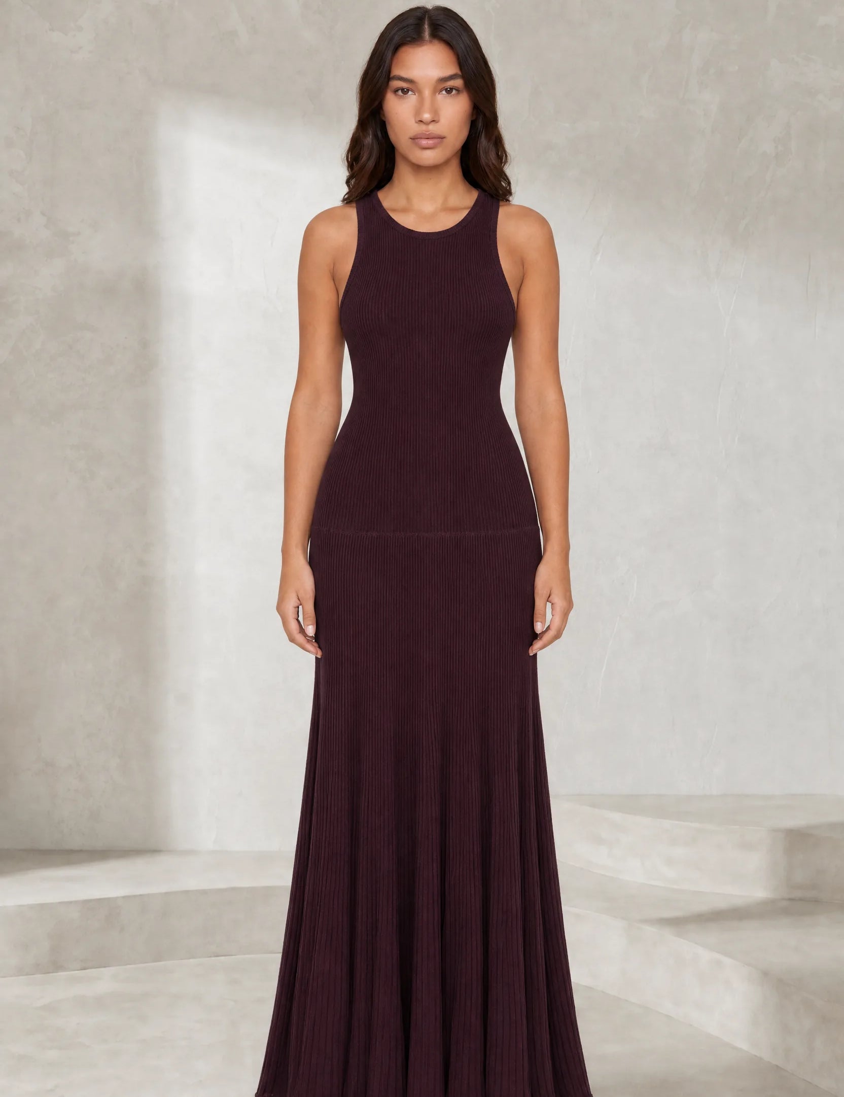 Robe longue bordeaux maille côtelée | Lounelle Paris