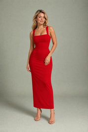 Robe longue col carré ajustée | Variante Rouge | Lounelle Paris