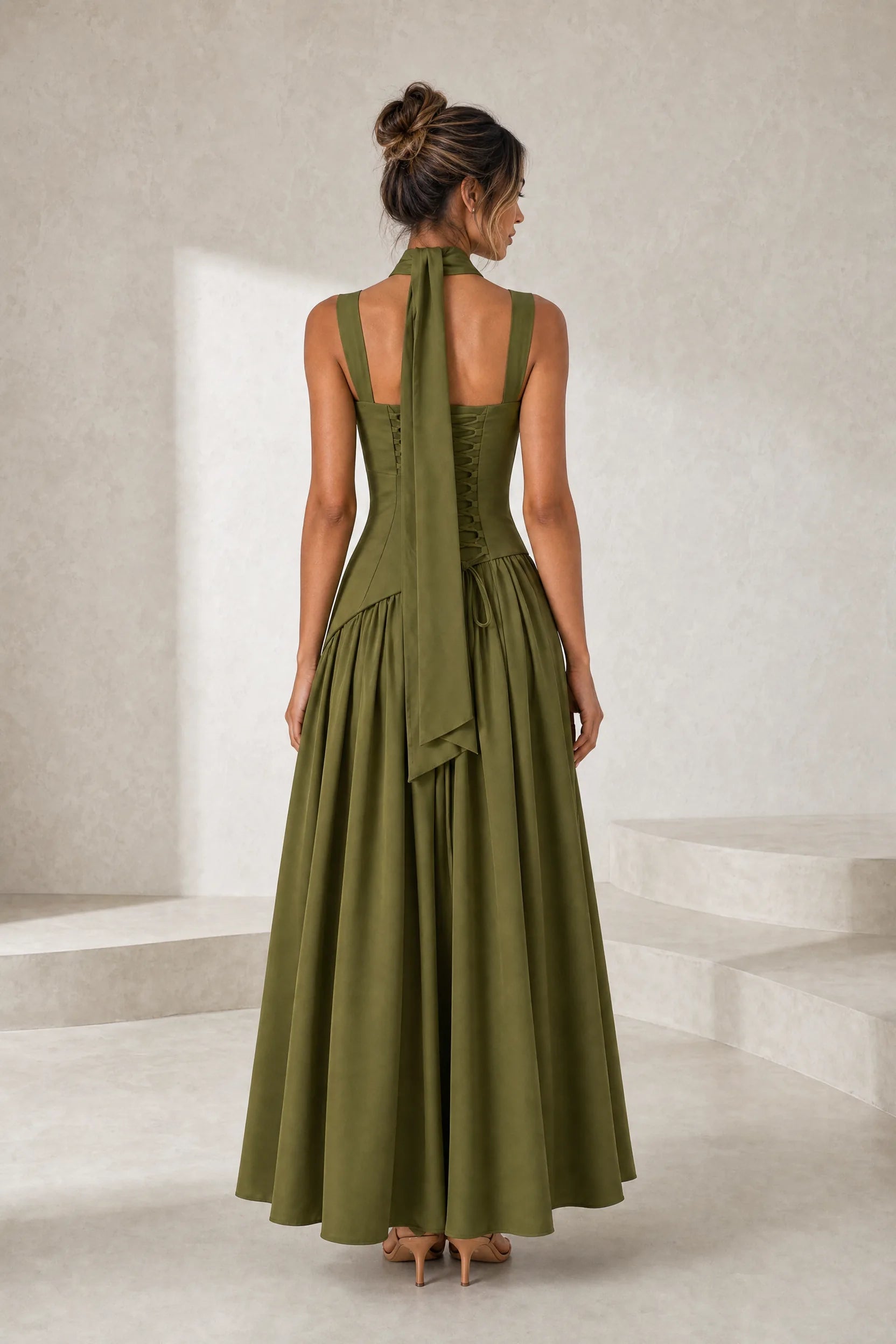 Robe longue col halter à lacets | Lounelle Paris