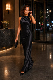 Robe longue dos nu col halter | Variante Noir - Lifestyle | Lounelle Paris