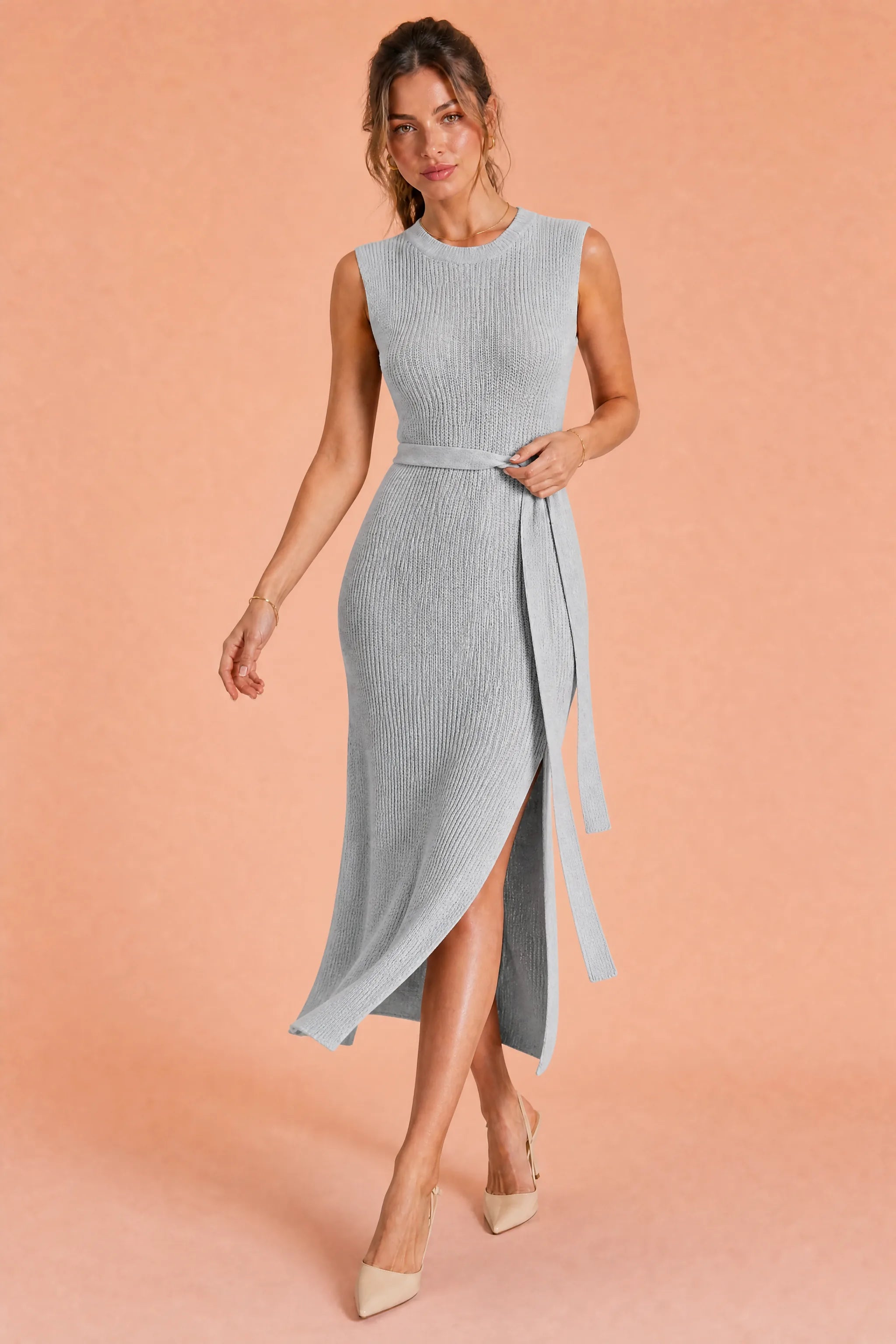 Robe longue en maille fendue | Vue en mouvement | Lounelle Paris