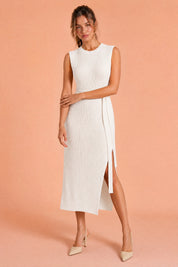 Robe longue en maille fendue | Variante Blanc | Lounelle Paris
