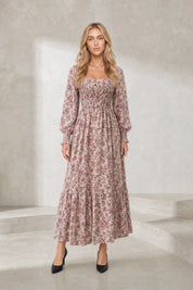 Robe longue fleurie manches bouffantes | Lounelle Paris