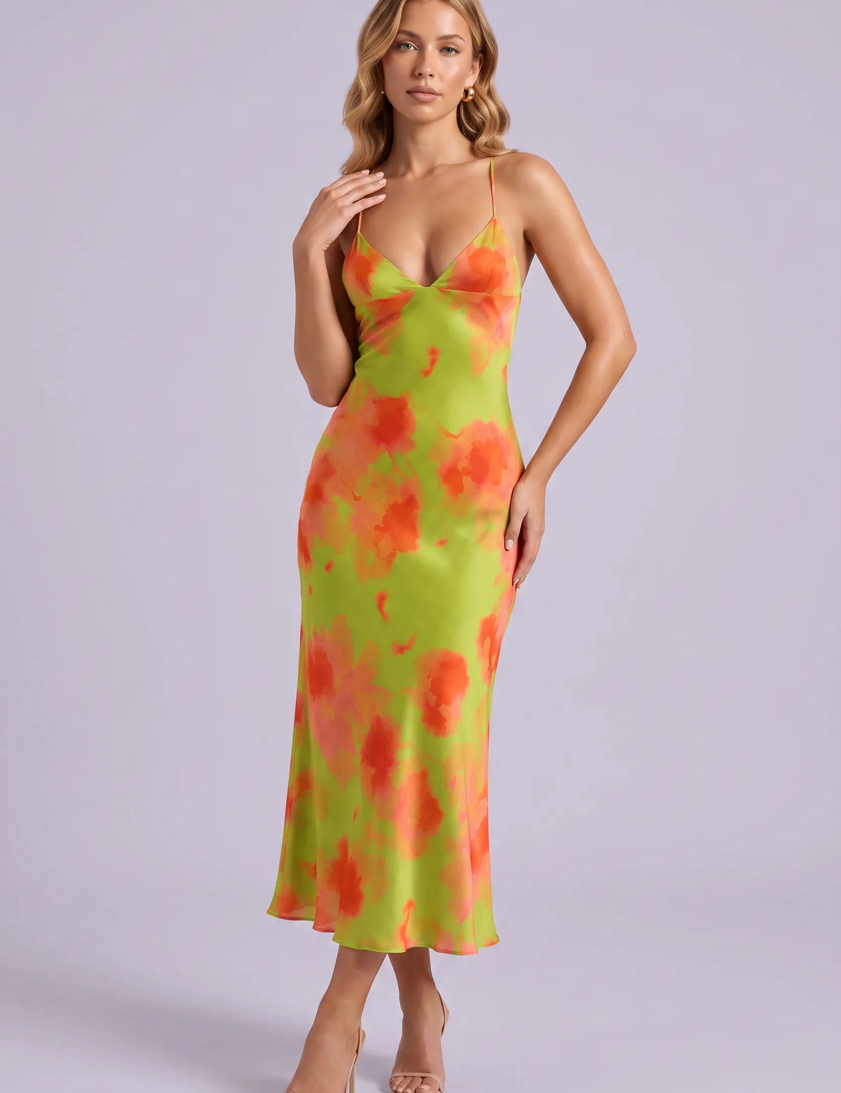 Robe longue florale dos nu | Vue de face | Lounelle Paris