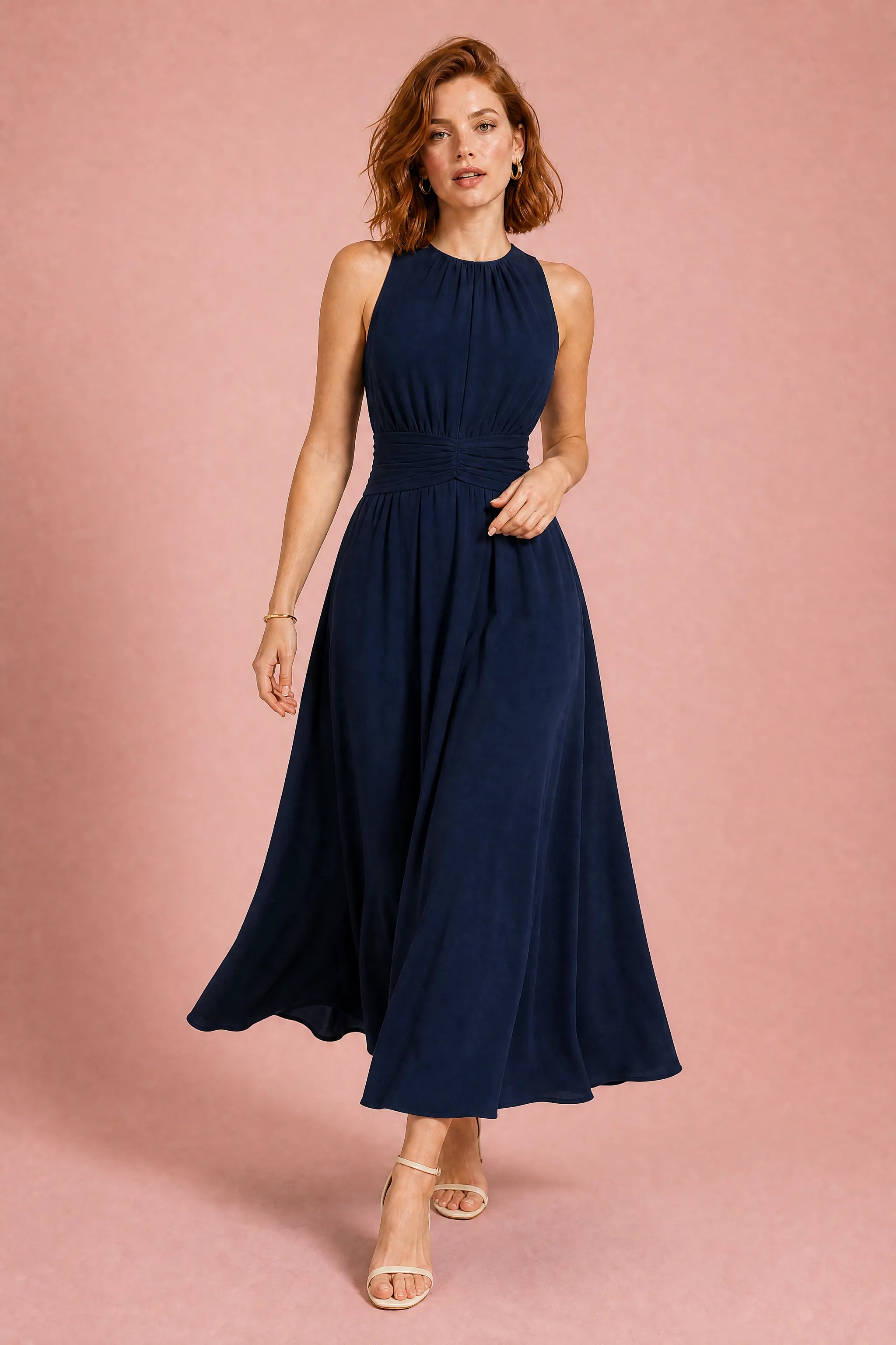 Robe longue fluide taille drapée | Vue en mouvement | Lounelle Paris