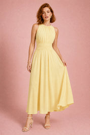 Robe longue fluide taille drapée | Variante Jaune | Lounelle Paris