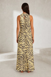 Robe longue imprimé zèbre col écharpe | Lounelle Paris