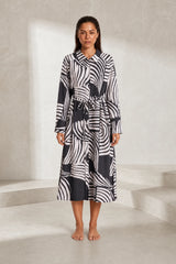 Robe longue imprimée col chemise