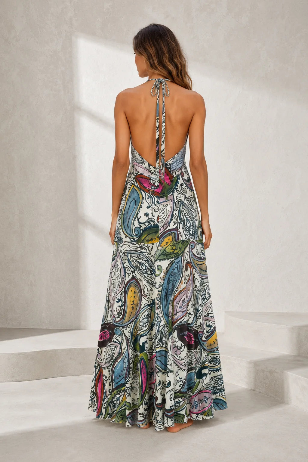 Robe longue imprimée col licou | Lounelle Paris