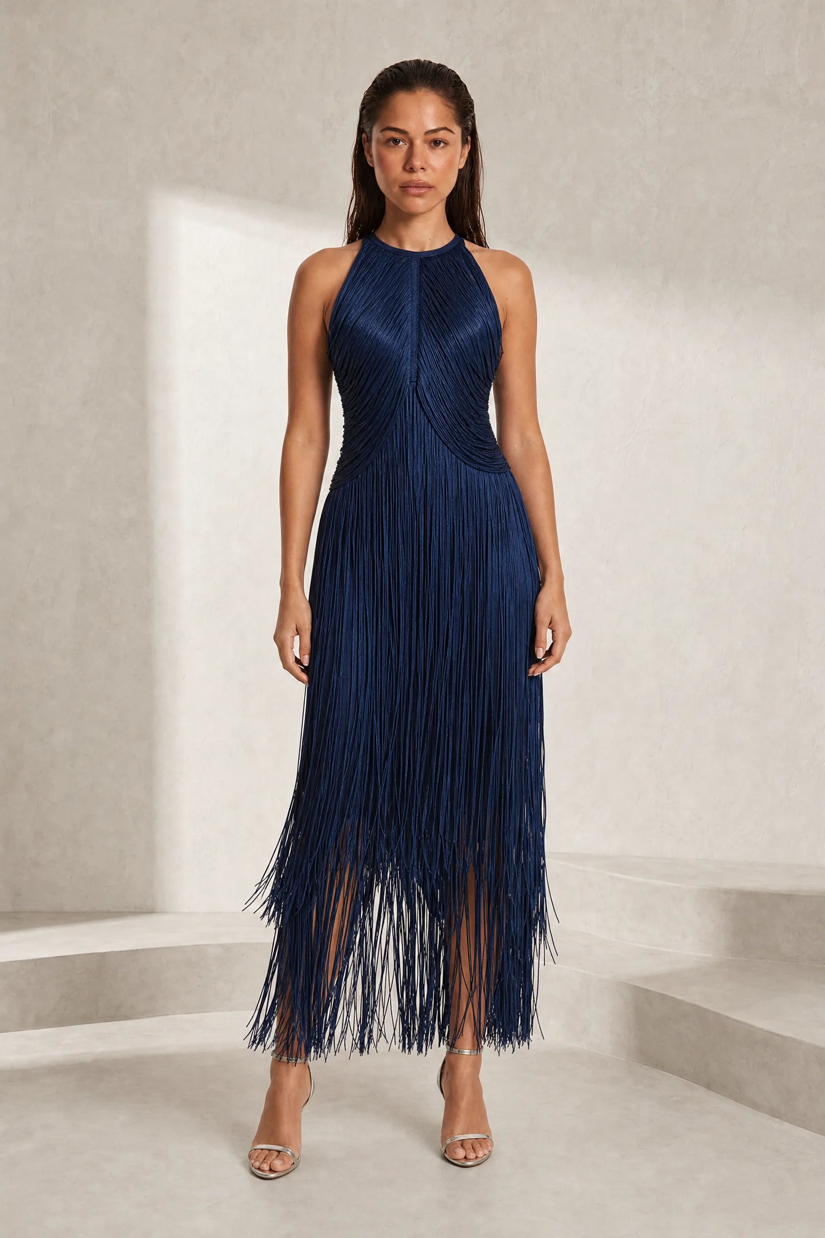 Robe longue licou à franges | Lounelle Paris