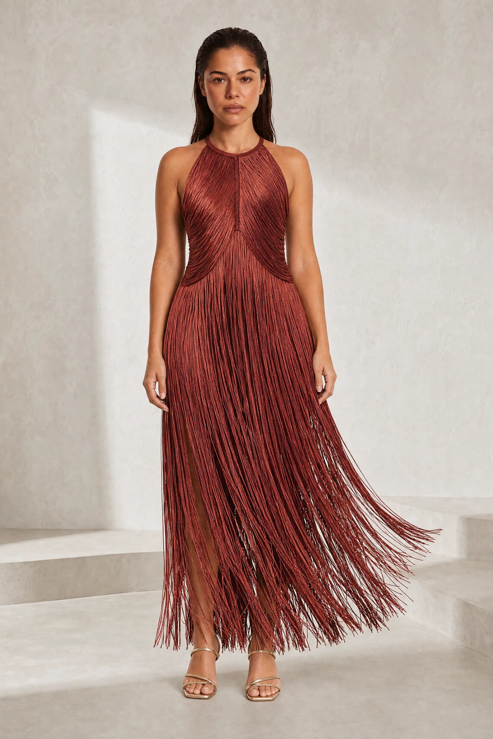 Robe longue licou à franges | Lounelle Paris