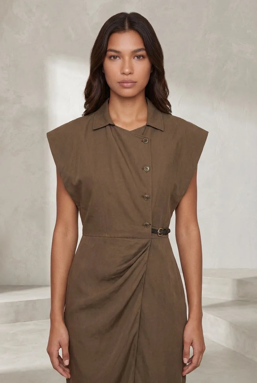 Robe longue marron col chemise | Lounelle Paris