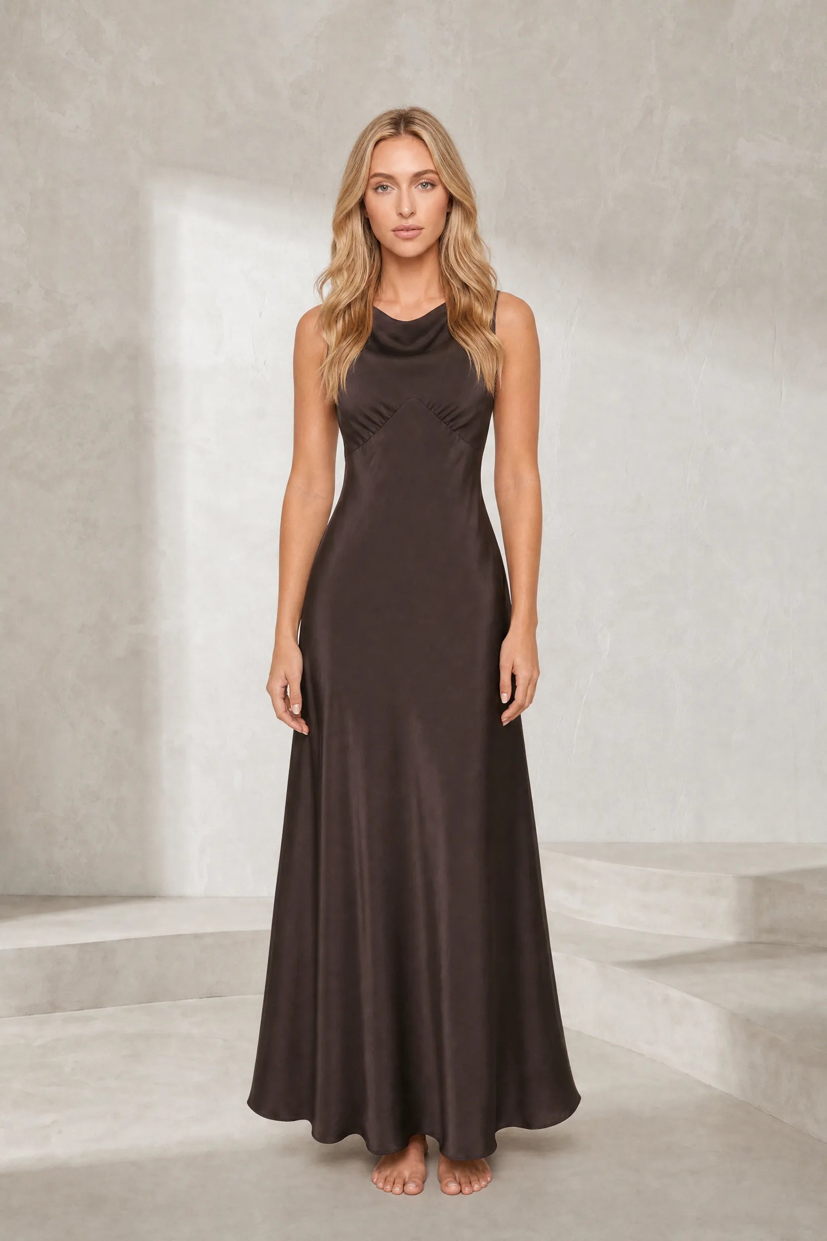 Robe longue marron col drapé | Lounelle Paris