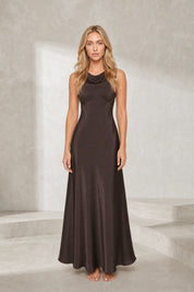 Robe longue marron col drapé | Lounelle Paris